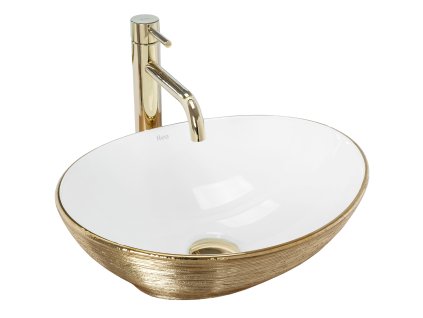 Rea Sofia umývadlo na dosku 41x34,5x15 cm, biela-zlatá štruktúrovaná, REA-U3697