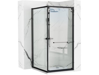 Rea Space In sprchový kút s posuvnými dverami, 80x100x195 cm, priehľadné sklo 6mm, profil čierny + sprchová vanička, REA-K8882