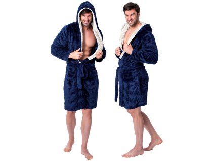 Pánsky župan Jordan krémovo biely-modrý M