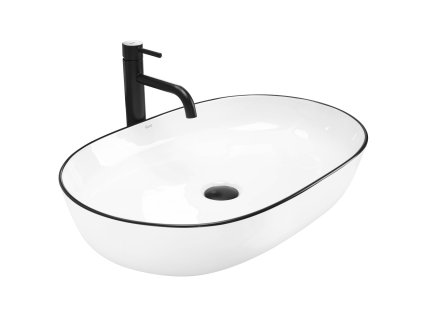 Rea Cleo umývadlo na dosku 60,5 x 41 cm, biela/čierny okraj, REA-U6210