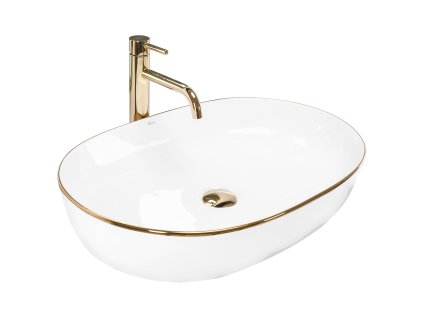 Rea Cleo Gold Edge umývadlo na dosku 61 x 41 cm, biela-zlatý okraj, REA-U6211