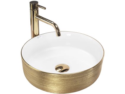 Rea Sami Brush Gold umývadlo na dosku 36 x 36 cm, biela-zlatá, REA-U6630