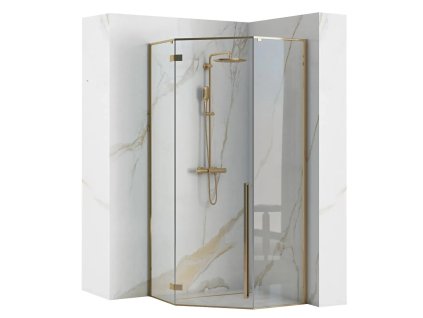 Rea Diamond Gold päťuholníkový sprchový kút, 100x100x195 cm, priehľadné sklo 6 mm, profil zlatá lesklá, REA-K6616