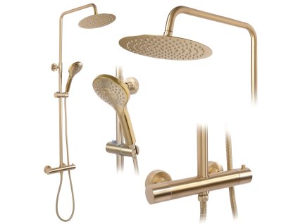 Rea Vincent sprchový set s dažďovou hlavicou a ručnou sprchovou sadou, termostatická batéria, zlatá brúsená, REA-P6602