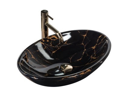 Rea Pamela Black Marble Shiny umývadlo na dosku 53 x 33 x 15 cm, čierna lesklá-vzor black marble, REA-U5067