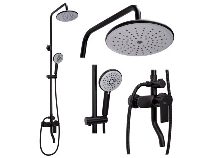 Rea Verso, sprchová súprava s pákovou batériou a dažďovou a ručnou sprchovou hlavicou, čierna matná, REA-P9145