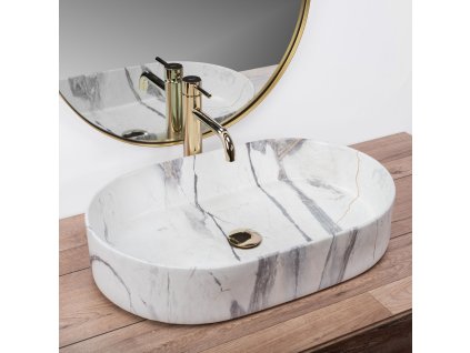 Rea Nadia Sand umývadlo na dosku 60 x 38 x 13 cm, imitácia kameňa Sand, REA-U5800