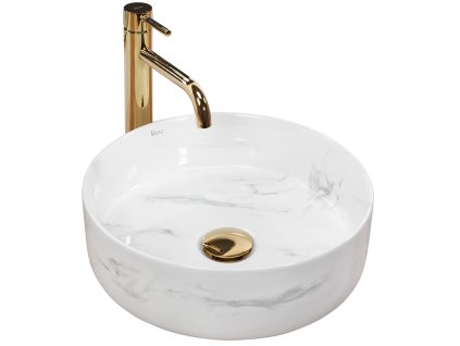 Rea Sami Nature Marble umývadlo na dosku 36 x 36 x 11,5 cm, biela-imitácia kameňa, REA-U6606