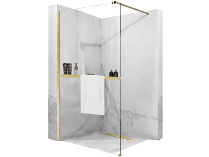 Sprchová zástena REA AERO Brush N 100 walk-in + polica a vešiak EVO - zlatá