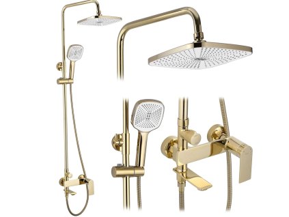 Rea Storm, vaňová/sprchová súprava s dažďovou hlavovou sprchou a ručnou sprchovou hlavicou, zlatá lesklá, REA-P9531