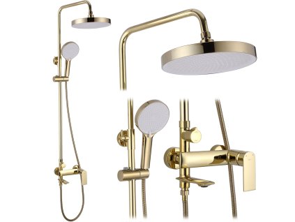 Rea Veneta, vaňová/sprchová súprava s dažďovou hlavovou sprchou a ručnou hlavicou, zlatá lesklá, REA-P7842