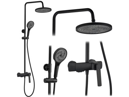 Rea Rebel, sprchový-vaňový set s dažďovou a ručnou sprchovou hlavicou, čierna matná, REA-P2416