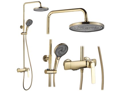 Rea Rebel, sprchový-vaňový set s dažďovou a ručnou sprchovou hlavicou, zlatá lesklá, REA-P2413