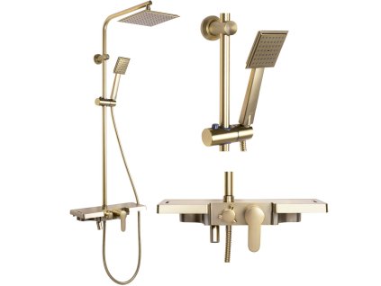 Rea Bravo, sprchová súprava s dažďovou hlavovou a ručnou sprchovou hlavicou, zlatá matná, REA-P4121