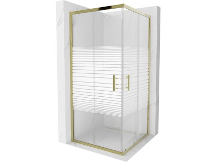 Mexen Rio sprchový kút štvorcový 90 x 90 cm, pásy, profil zlatý -  860-090-090-50-20