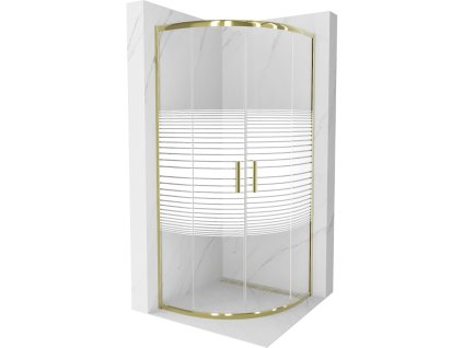 Mexen Rio sprchový kút štvrťkruhový 90 x 90 cm, pásy, profil zlatý - 863-090-090-50-20