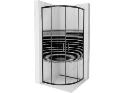 Mexen Rio sprchový kút štvrťkruhový 80 x 80 cm, pásy, profil čierny - 863-080-080-70-20