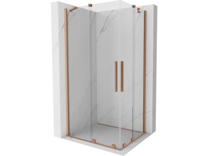 Posuvný sprchový kút Mexen Velar Duo 90 x 80 cm, transparentný, brúsená meď - 871-090-080-02-65