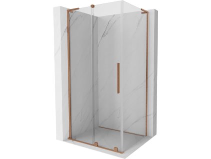 Posuvný sprchový kút Mexen Velar L 90 x 100 cm, transparentný, brúsená meď - 871-090-100-03-65