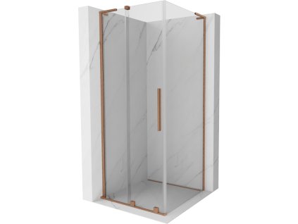 Posuvný sprchový kút Mexen Velar L 110 x 110 cm, transparentný, brúsená meď - 871-110-110-03-65