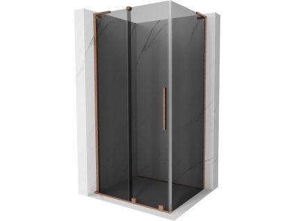Posuvný sprchový kút Mexen Velar L 90 x 80 cm, grafit, brúsená meď - 871-090-080-43-65