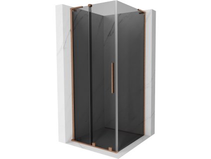 Posuvný sprchový kút Mexen Velar L 90 x 90 cm, grafit, brúsená meď - 871-090-090-43-65