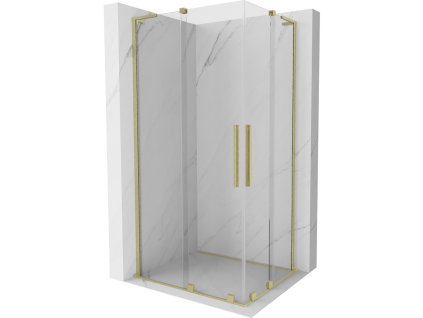 Posuvný sprchový kút Mexen Velar L Duo 100 x 90 cm, transparentný, brúsené zlato - 871-100-090-02-03-55