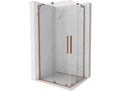 Mexen Velar L Duo posuvný sprchový kút 100 x 90 cm, transparentný, brúsená meď - 871-100-090-02-03-65