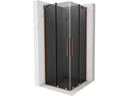 Posuvný sprchový kút Mexen Velar Duo 100 x 100 cm, grafit, brúsená meď - 871-100-100-42-65