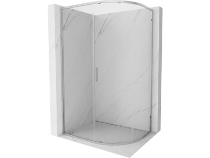 Mexen Exo polkruhový asymetrický posuvný sprchový kút 90 x 80 cm, priehľadný, chróm - 8131-090-080-01-00