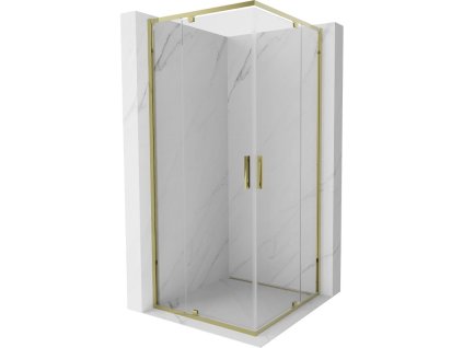 Mexen Exo štvorcový výklopný sprchový kút 90 x 90 cm, transparentný, zlatý - 8110-090-090-50-00
