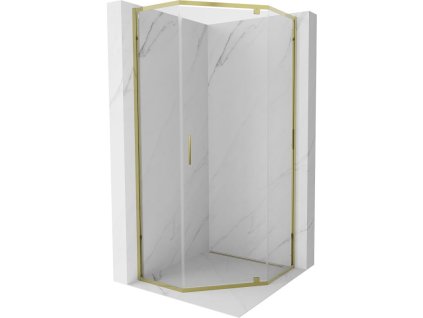 Mexen Exo päťuholníkový výklopný sprchový kút 80 x 80 cm, transparentný, zlatý - 812-080-080-50-00