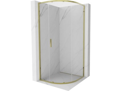 Polkruhový posuvný sprchový kút Mexen Exo 80 x 80 cm, transparentný, zlatý - 8131-080-080-50-00