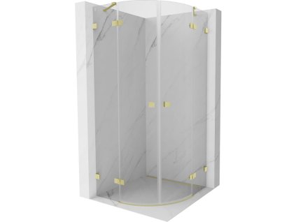 Polkruhový výklopný sprchový kút Mexen Lunar 80 x 80 cm, transparentný, brúsené zlato - 833-080L-080P-55-00