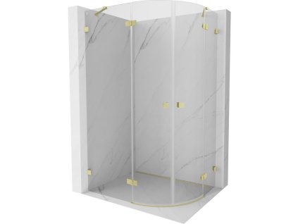 Polkruhový sprchový kút Mexen Lunar naklápací doľava 90 x 70 cm, transparentný, brúsené zlato - 833-090L-070P-55-00