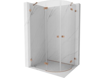 Polkruhový sprchový kút Mexen Lunar s ľavým náklonom 80 x 70 cm, transparentný, brúsená meď - 833-080L-070P-65-00