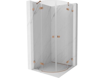 Polkruhový výklopný sprchový kút Mexen Lunar 80 x 80 cm, transparentný, brúsená meď - 833-080L-080P-65-00