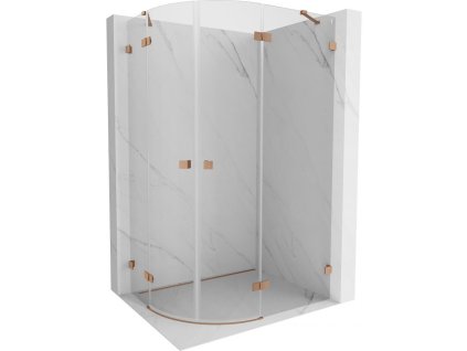 Mexen Lunar pravý polkruhový sprchový kút 80 x 70 cm, transparentný, brúsená meď - 833-080P-070L-65-00