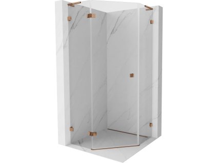 Päťuholníkový sprchový kút Mexen Lunar L s výklopným ľavým oknom 80 x 80 cm, transparentný, ružové zlato - 831L-080L-080P-60-00-L