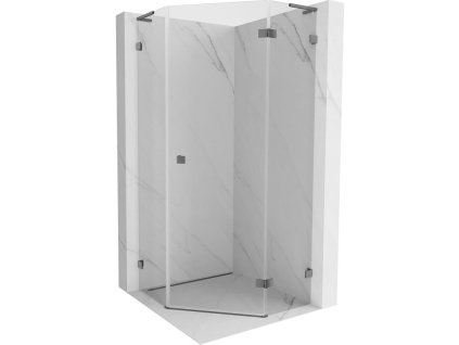 Mexen Lunar L sklopný päťuholníkový sprchový kút pravý 100 x 100 cm, priehľadný, pištoľový kov - 831L-100P-100L-95-00-P