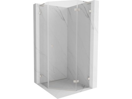 Mexen Lunar L päťuholníkový sprchový kút naklápací vpravo 100x100 cm, transparentný, brúsený nikel - 831L-100P-100L-97-00-P