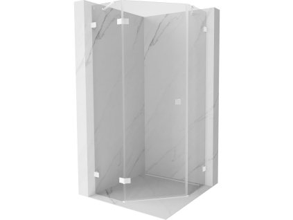 Mexen Lunar päťuholníkový sprchový kút naklápací doľava 80 x 80 cm, transparentný, biely - 831-080L-080P-20-00-L