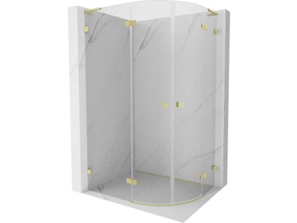Mexen Lunar L polkruhový sprchový kút naklápací doľava 90 x 80 cm, transparentný, brúsené zlato - 833L-090L-080P-55-00