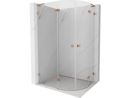 Mexen Lunar L polkruhový sprchový kút naklápací doľava 80 x 70 cm, transparentný, brúsená meď - 833L-080L-070P-65-00