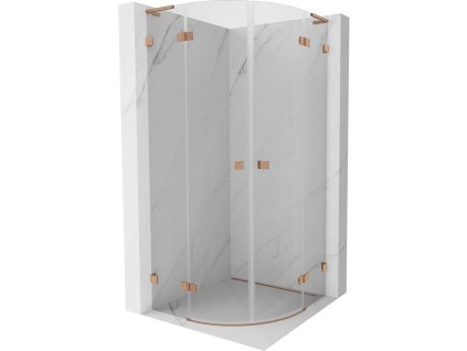 Mexen Lunar L sklopný polkruhový sprchový kút 80 x 80 cm, transparentný, brúsená meď - 833L-080L-080P-65-00