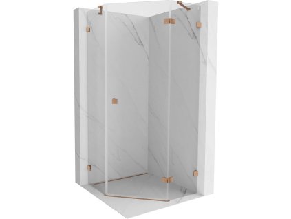 Mexen Lunar päťuholníkový sprchový kút s pravým sklonom 100 x 100 cm, transparentný, brúsená meď - 831-100P-100L-65-00-P