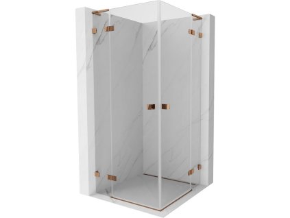 Mexen Lunar L Duo sklápací sprchový kút 70 x 70 cm, transparentný, ružové zlato - 834L-070L-070P-60-00