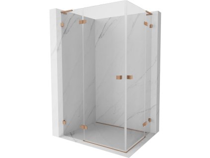 Mexen Lunar L Duo sklápací sprchový kút 100 x 70 cm, transparentný, brúsená meď - 834L-100L-070P-65-00