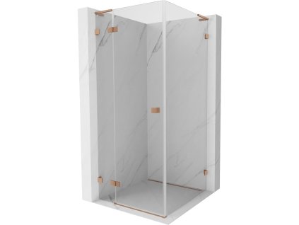 Mexen Lunar L sklápací sprchový kút ľavý 70 x 70 cm, transparentný, brúsená meď - 834L-070-070-65-00-L