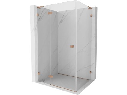 Mexen Lunar L sklápací sprchový kút ľavý 75 x 70 cm, transparentný, brúsená meď - 834L-075-070-65-00-L